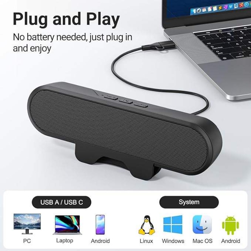 Audio Music Free Online - Портативная USB-саундбар с зажимом, 10 Вт,