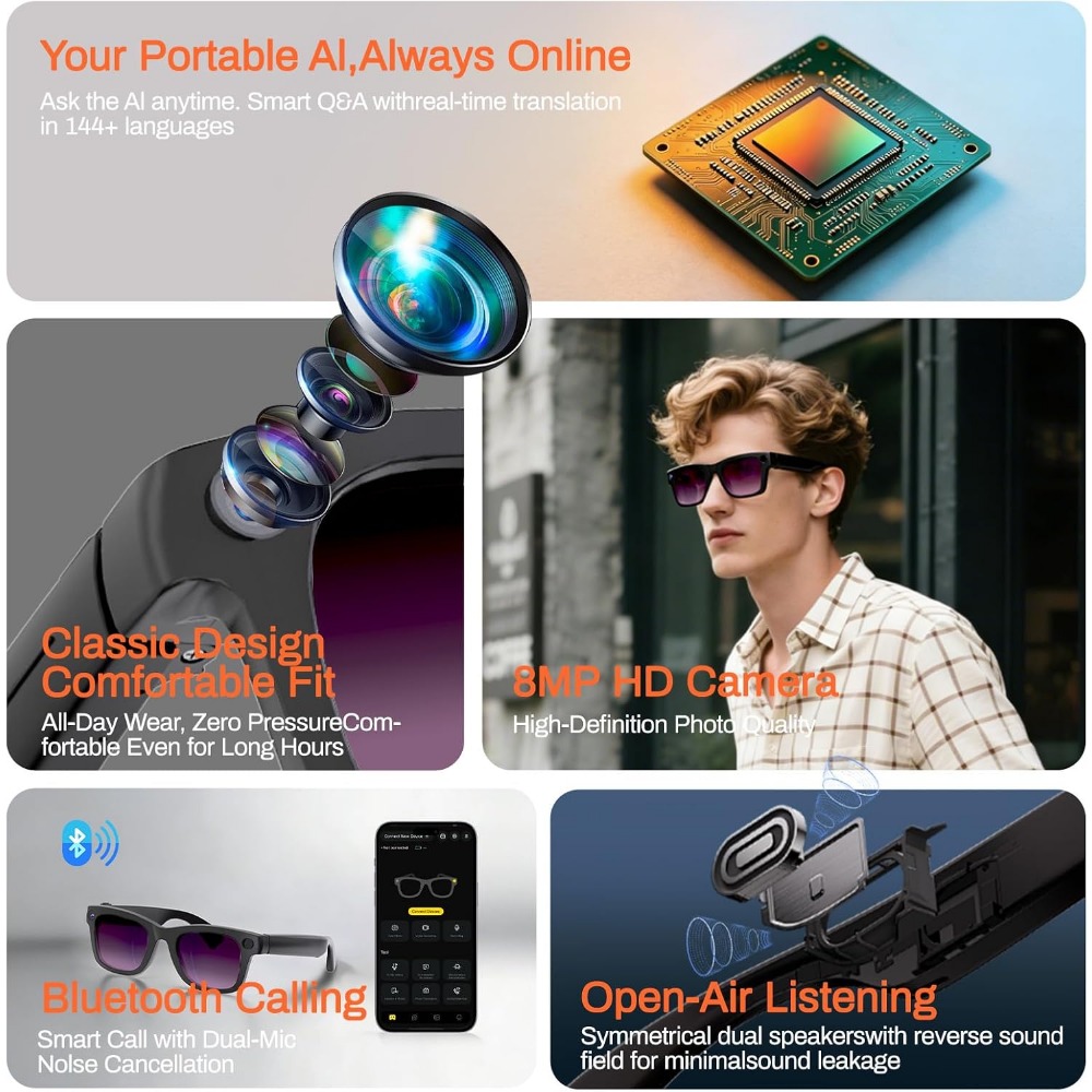 Умные очки с AI-переводом, Blu – обзор и цена Audio Music Free